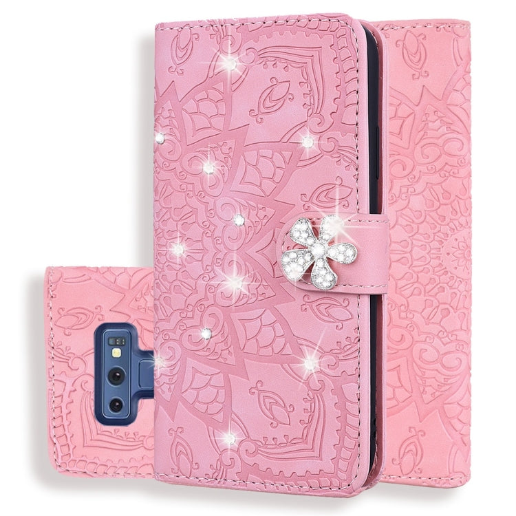 For Galaxy Note 9 Calf Pattern Diamond Mandala Double Folding Design Embossed Leather Case with Wallet & Holder & Card Slots