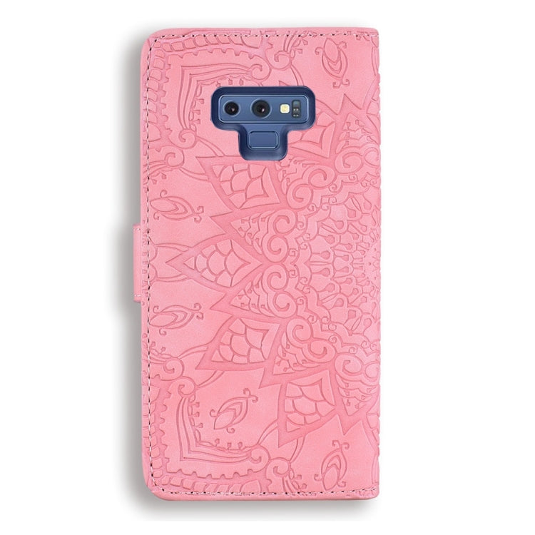 For Galaxy Note 9 Calf Pattern Diamond Mandala Double Folding Design Embossed Leather Case with Wallet & Holder & Card Slots