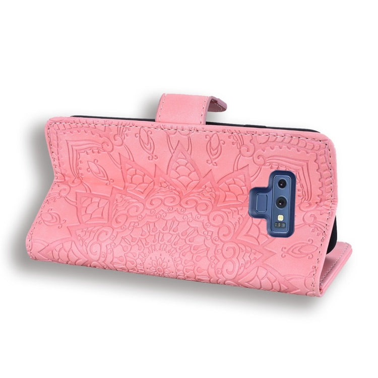 For Galaxy Note 9 Calf Pattern Diamond Mandala Double Folding Design Embossed Leather Case with Wallet & Holder & Card Slots