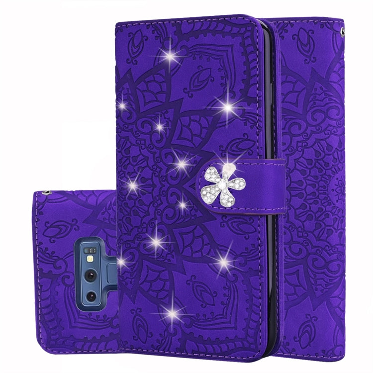 For Galaxy Note 9 Calf Pattern Diamond Mandala Double Folding Design Embossed Leather Case with Wallet & Holder & Card Slots