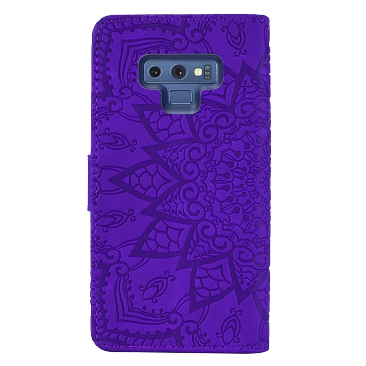 For Galaxy Note 9 Calf Pattern Diamond Mandala Double Folding Design Embossed Leather Case with Wallet & Holder & Card Slots