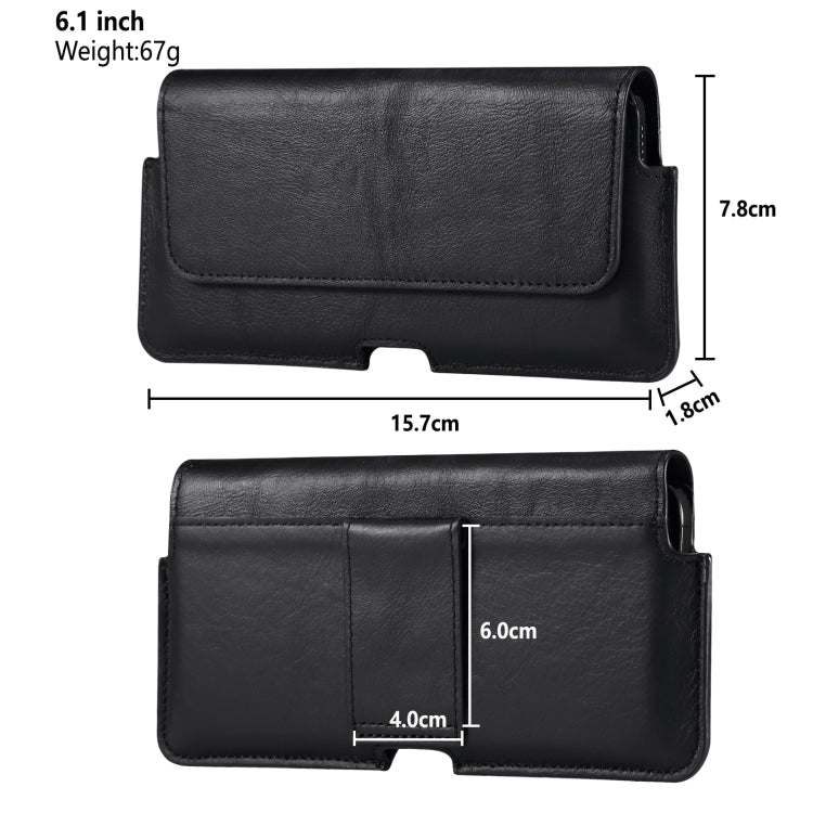 Universal Cow Leather Horizontal Mobile Phone Leather Case Waist Bag For 6.1 inch and Below Phones