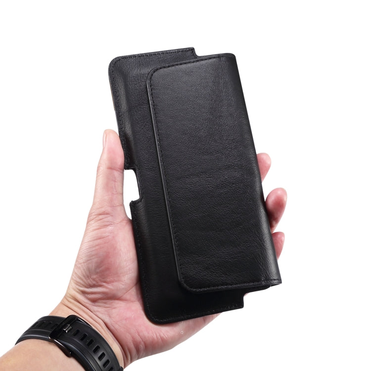 Universal Cow Leather Horizontal Mobile Phone Leather Case Waist Bag For 6.1 inch and Below Phones