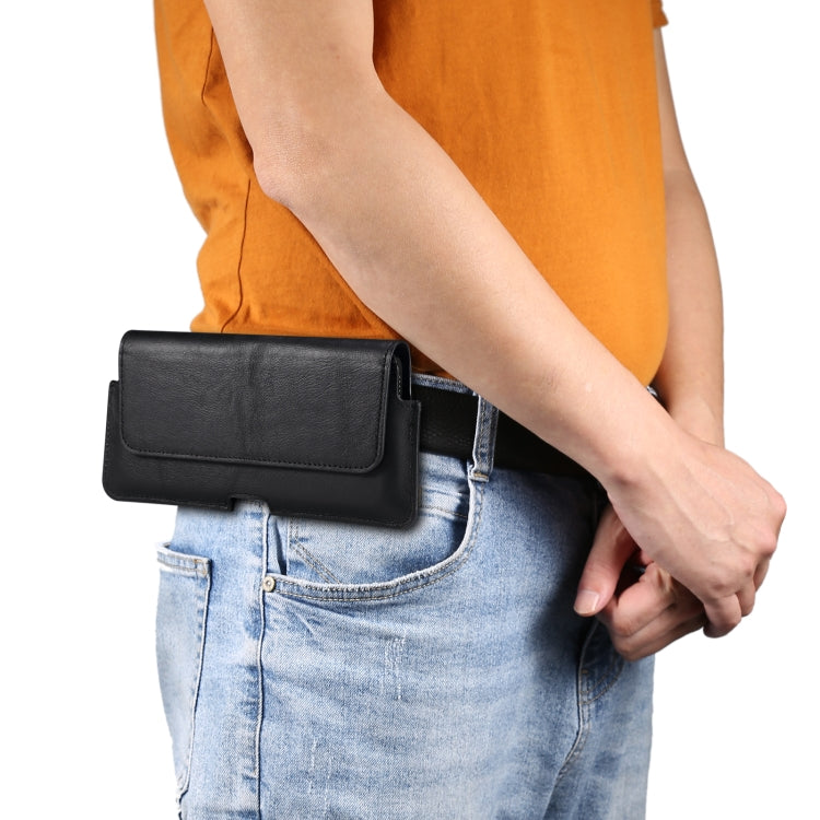 Universal Cow Leather Horizontal Mobile Phone Leather Case Waist Bag For 6.1 inch and Below Phones