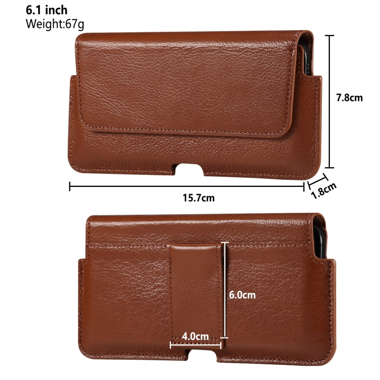 Universal Cow Leather Horizontal Mobile Phone Leather Case Waist Bag For 6.1 inch and Below Phones