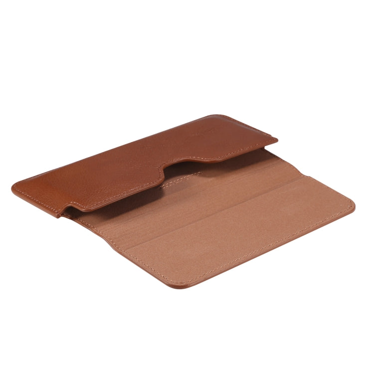 Universal Cow Leather Horizontal Mobile Phone Leather Case Waist Bag For 6.1 inch and Below Phones