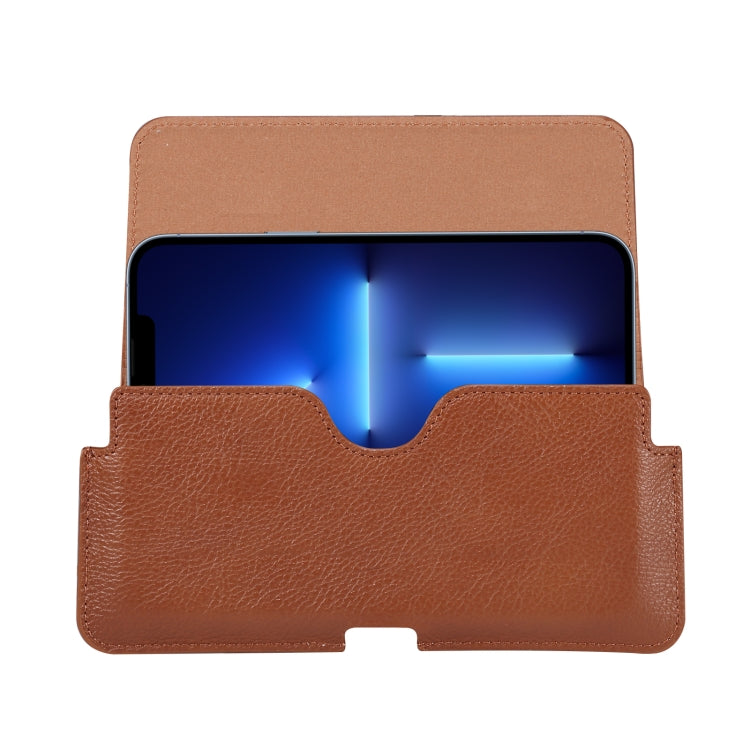 Universal Cow Leather Horizontal Mobile Phone Leather Case Waist Bag For 6.1 inch and Below Phones