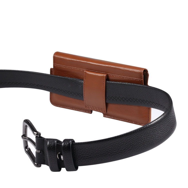Universal Cow Leather Horizontal Mobile Phone Leather Case Waist Bag For 6.1 inch and Below Phones