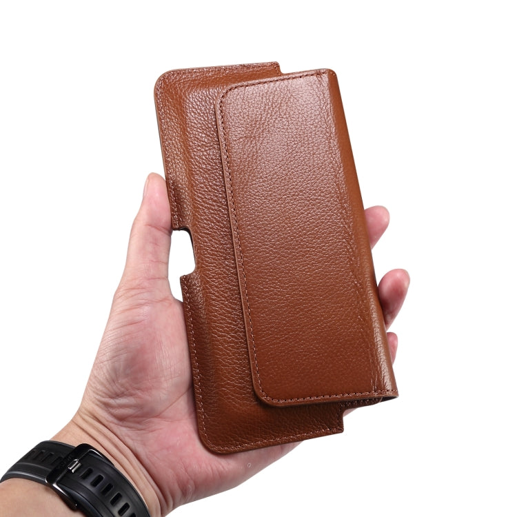 Universal Cow Leather Horizontal Mobile Phone Leather Case Waist Bag For 6.1 inch and Below Phones