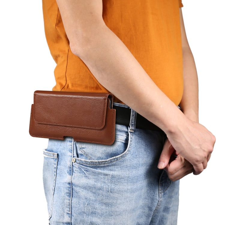 Universal Cow Leather Horizontal Mobile Phone Leather Case Waist Bag For 6.1 inch and Below Phones