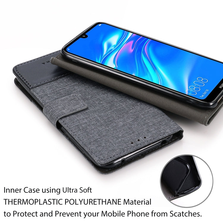 For Huawei Y7 Pro (2019) MUXMA MX102 Horizontal Flip Canvas Leather Case with Stand & Card Slot & Wallet Function