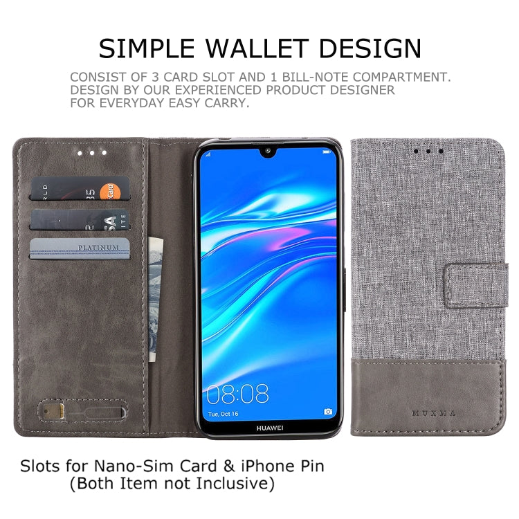 For Huawei Y7 Pro (2019) MUXMA MX102 Horizontal Flip Canvas Leather Case with Stand & Card Slot & Wallet Function