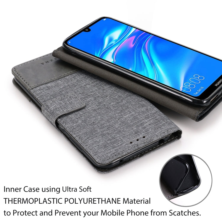 For Huawei Y7 Pro (2019) MUXMA MX102 Horizontal Flip Canvas Leather Case with Stand & Card Slot & Wallet Function