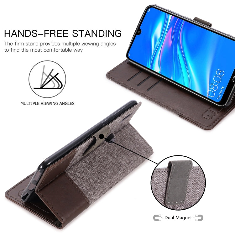 For Huawei Y7 Pro (2019) MUXMA MX102 Horizontal Flip Canvas Leather Case with Stand & Card Slot & Wallet Function