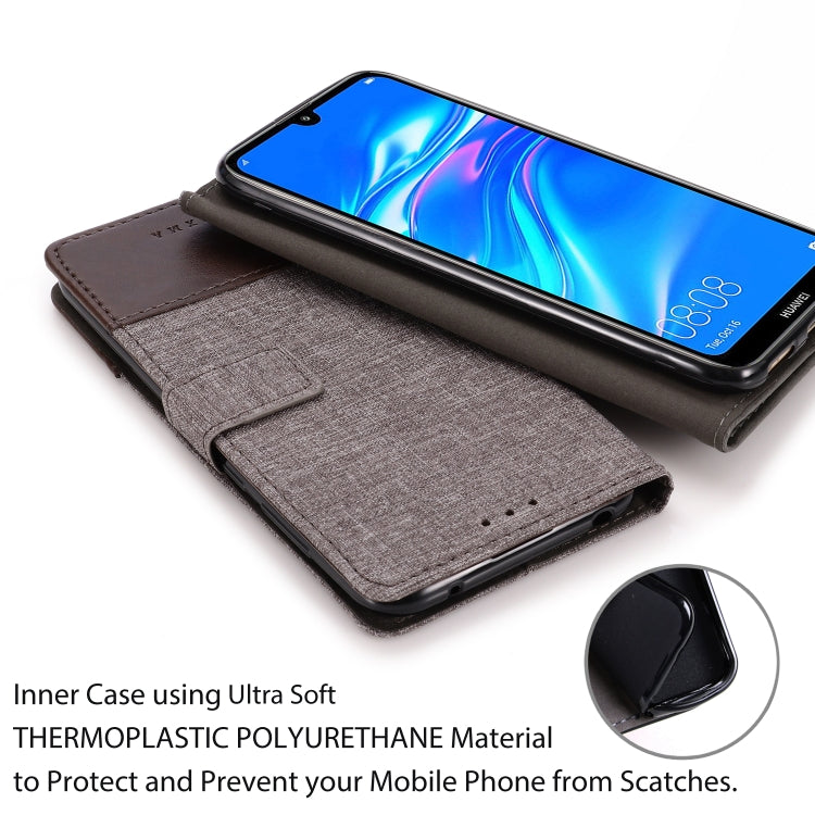 For Huawei Y7 Pro (2019) MUXMA MX102 Horizontal Flip Canvas Leather Case with Stand & Card Slot & Wallet Function