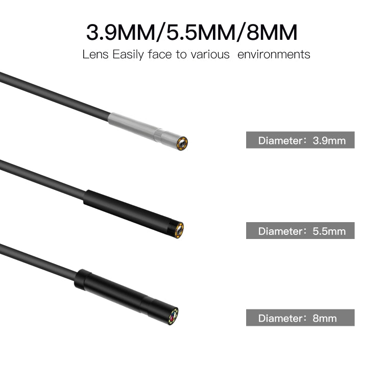 P60B 8mm 1080P 2.4 inch IPS Screen IP68 Waterproof HD Digital Endoscope, Length:2m Hard Cable