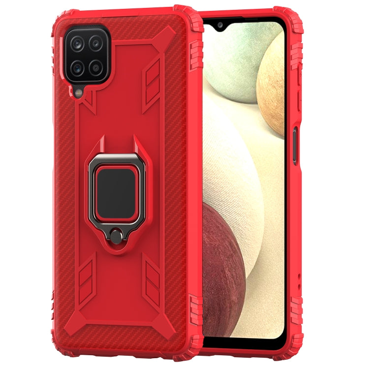 For Samsung Galaxy A12 5G Carbon Fiber Protective Case with 360 Degree Rotating Ring Holder