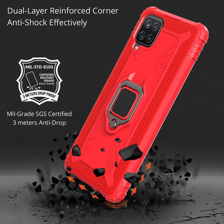 For Samsung Galaxy A12 5G Carbon Fiber Protective Case with 360 Degree Rotating Ring Holder