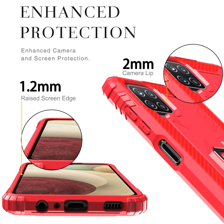 For Samsung Galaxy A12 5G Carbon Fiber Protective Case with 360 Degree Rotating Ring Holder