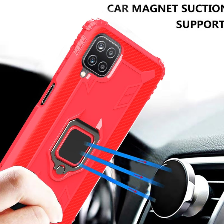 For Samsung Galaxy A12 5G Carbon Fiber Protective Case with 360 Degree Rotating Ring Holder