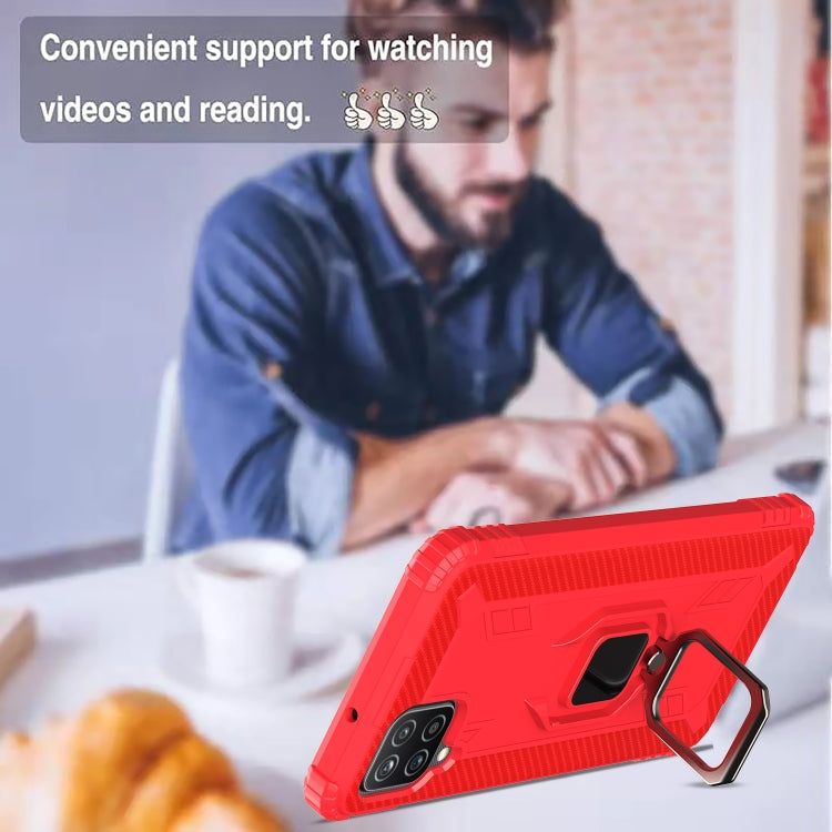 For Samsung Galaxy A12 5G Carbon Fiber Protective Case with 360 Degree Rotating Ring Holder