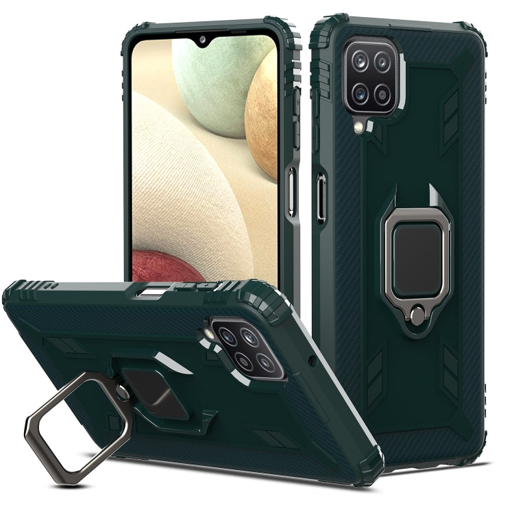 For Samsung Galaxy A12 5G Carbon Fiber Protective Case with 360 Degree Rotating Ring Holder