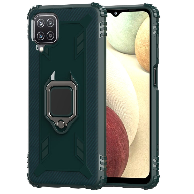 For Samsung Galaxy A12 5G Carbon Fiber Protective Case with 360 Degree Rotating Ring Holder
