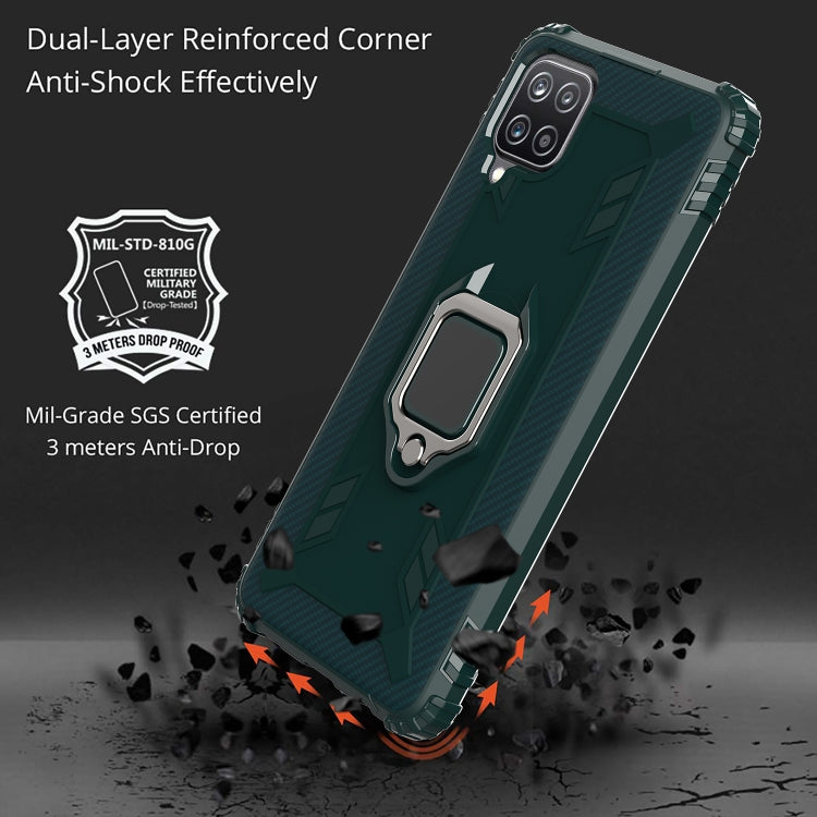 For Samsung Galaxy A12 5G Carbon Fiber Protective Case with 360 Degree Rotating Ring Holder