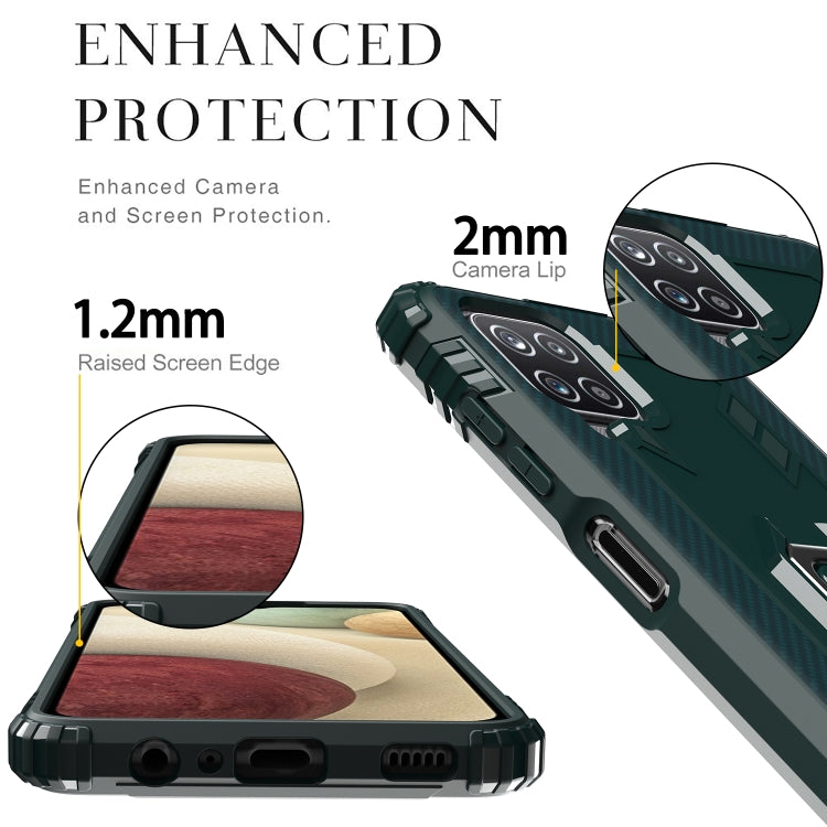 For Samsung Galaxy A12 5G Carbon Fiber Protective Case with 360 Degree Rotating Ring Holder