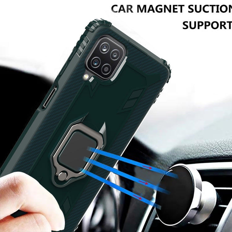 For Samsung Galaxy A12 5G Carbon Fiber Protective Case with 360 Degree Rotating Ring Holder