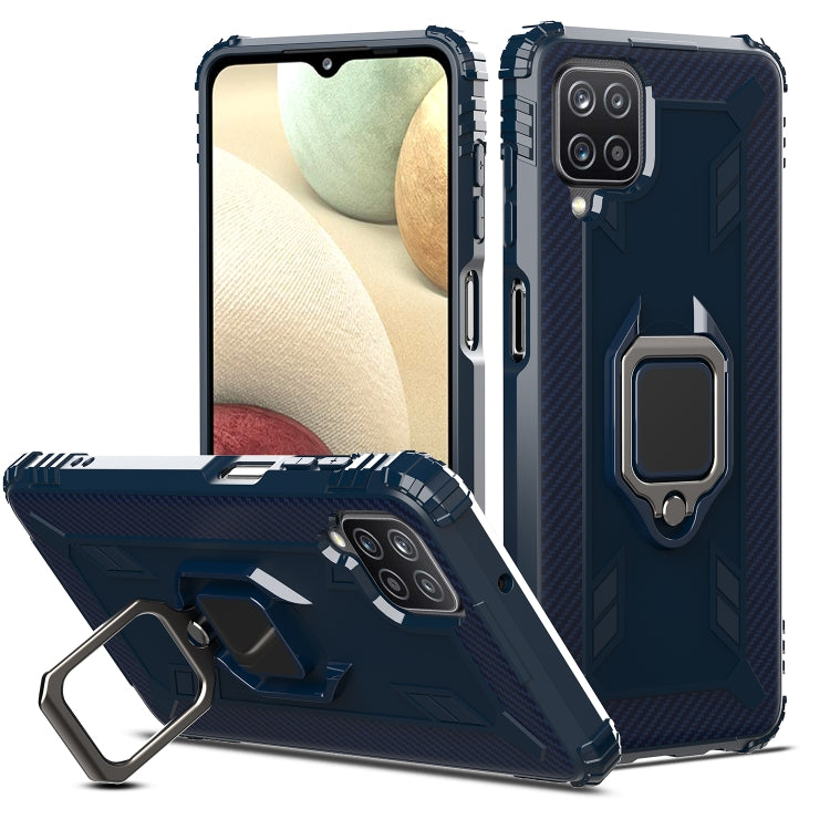 For Samsung Galaxy A12 5G Carbon Fiber Protective Case with 360 Degree Rotating Ring Holder