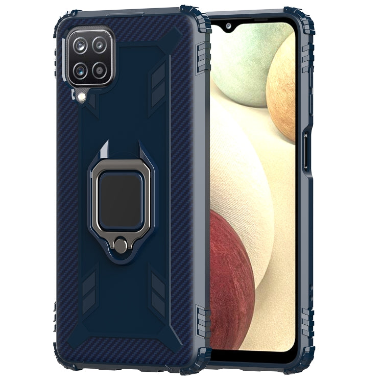 For Samsung Galaxy A12 5G Carbon Fiber Protective Case with 360 Degree Rotating Ring Holder