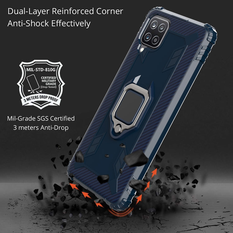 For Samsung Galaxy A12 5G Carbon Fiber Protective Case with 360 Degree Rotating Ring Holder