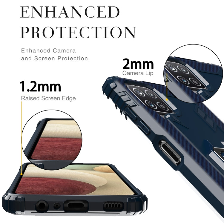 For Samsung Galaxy A12 5G Carbon Fiber Protective Case with 360 Degree Rotating Ring Holder