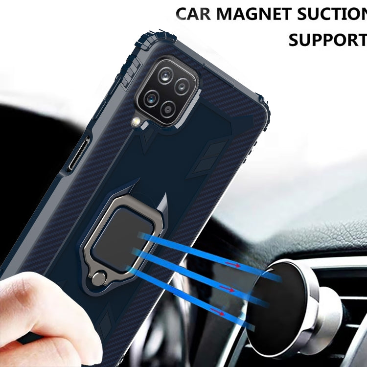 For Samsung Galaxy A12 5G Carbon Fiber Protective Case with 360 Degree Rotating Ring Holder