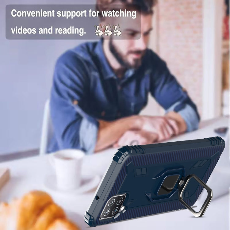 For Samsung Galaxy A12 5G Carbon Fiber Protective Case with 360 Degree Rotating Ring Holder