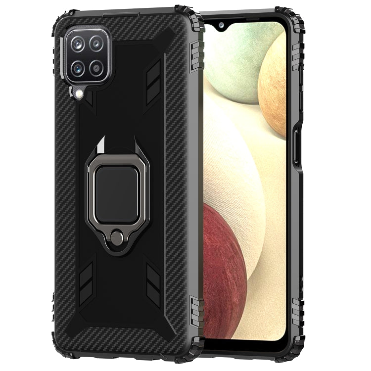 For Samsung Galaxy A12 5G Carbon Fiber Protective Case with 360 Degree Rotating Ring Holder