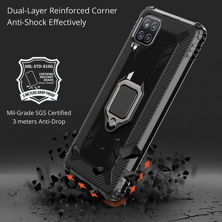 For Samsung Galaxy A12 5G Carbon Fiber Protective Case with 360 Degree Rotating Ring Holder