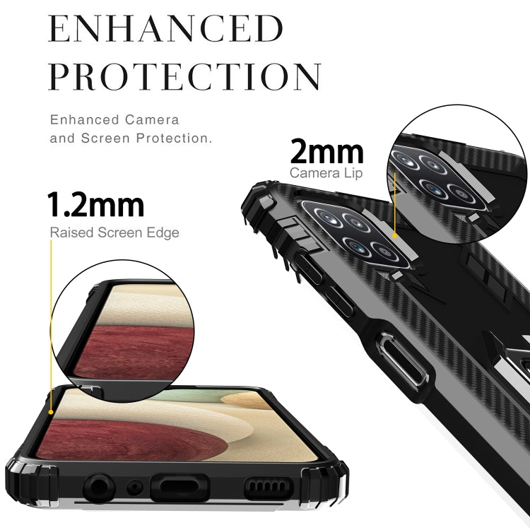 For Samsung Galaxy A12 5G Carbon Fiber Protective Case with 360 Degree Rotating Ring Holder