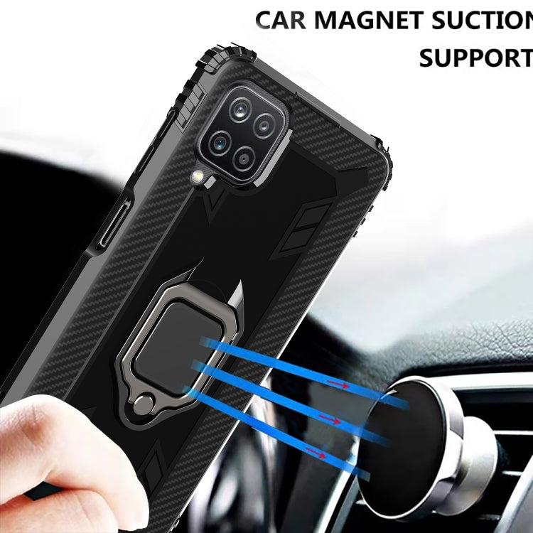 For Samsung Galaxy A12 5G Carbon Fiber Protective Case with 360 Degree Rotating Ring Holder