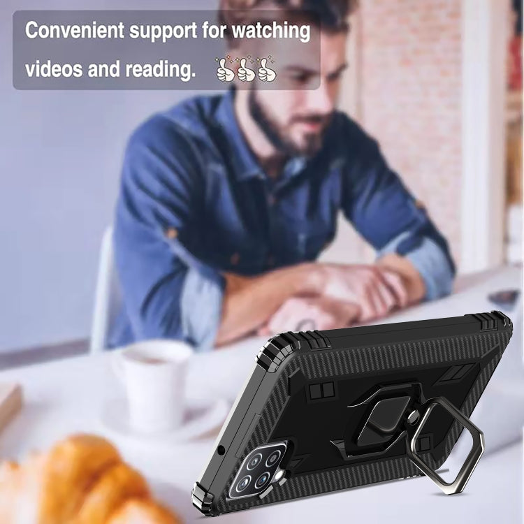 For Samsung Galaxy A12 5G Carbon Fiber Protective Case with 360 Degree Rotating Ring Holder