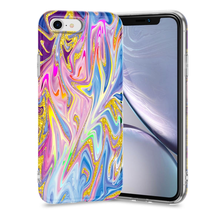 For iPhone SE 2022 / SE 2020 / 8 / 7 Laser Glitter Watercolor Pattern Shockproof Protective Case
