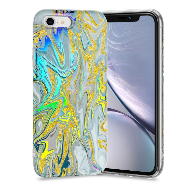 For iPhone SE 2022 / SE 2020 / 8 / 7 Laser Glitter Watercolor Pattern Shockproof Protective Case