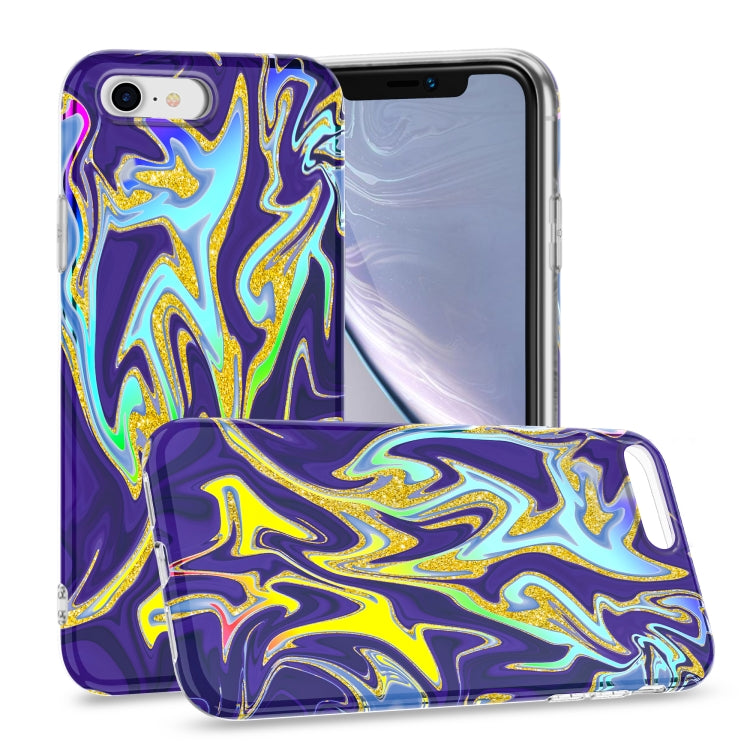 For iPhone SE 2022 / SE 2020 / 8 / 7 Laser Glitter Watercolor Pattern Shockproof Protective Case