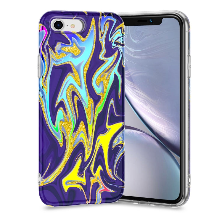 For iPhone SE 2022 / SE 2020 / 8 / 7 Laser Glitter Watercolor Pattern Shockproof Protective Case