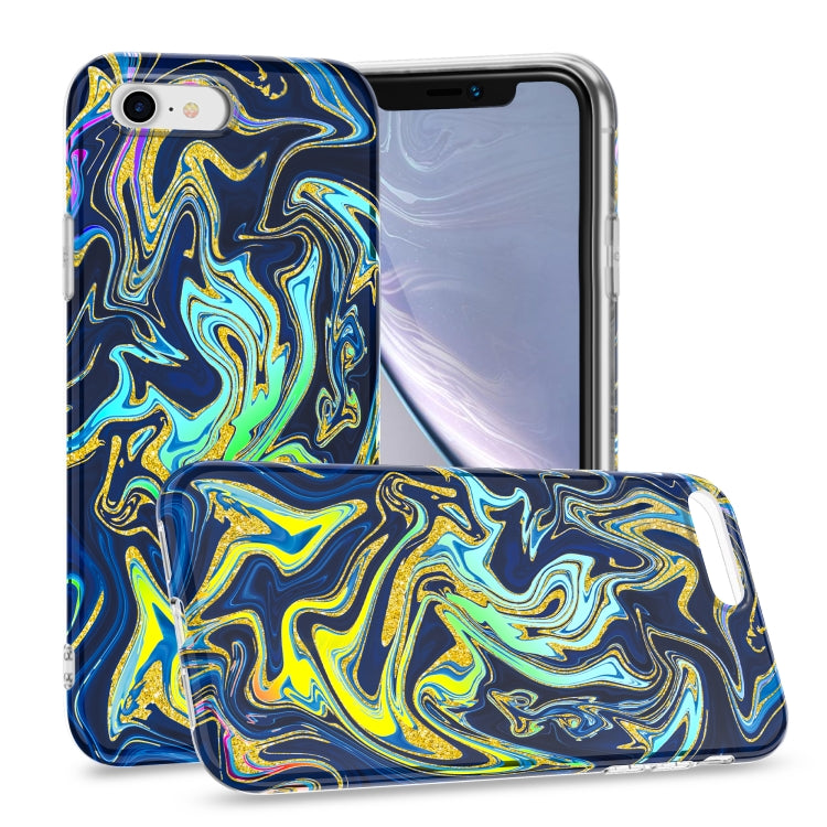 For iPhone SE 2022 / SE 2020 / 8 / 7 Laser Glitter Watercolor Pattern Shockproof Protective Case