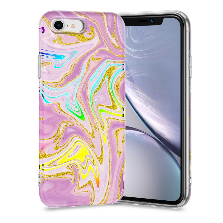 For iPhone SE 2022 / SE 2020 / 8 / 7 Laser Glitter Watercolor Pattern Shockproof Protective Case
