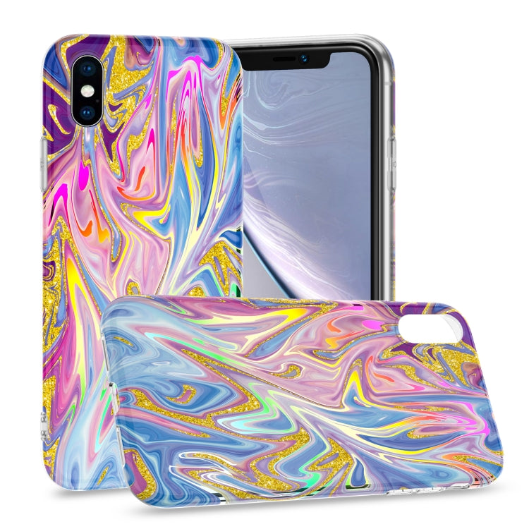 For iPhone XS Max Laser Glitter Watercolor Pattern Shockproof Protective Case