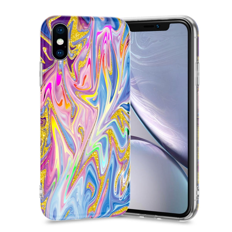 For iPhone XS Max Laser Glitter Watercolor Pattern Shockproof Protective Case