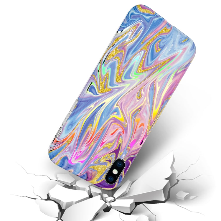 For iPhone XS Max Laser Glitter Watercolor Pattern Shockproof Protective Case